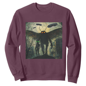 Mothman Aliens Sweatshirt Funny Cryptid Alien UFO TS10 Maroon Print Your Wear
