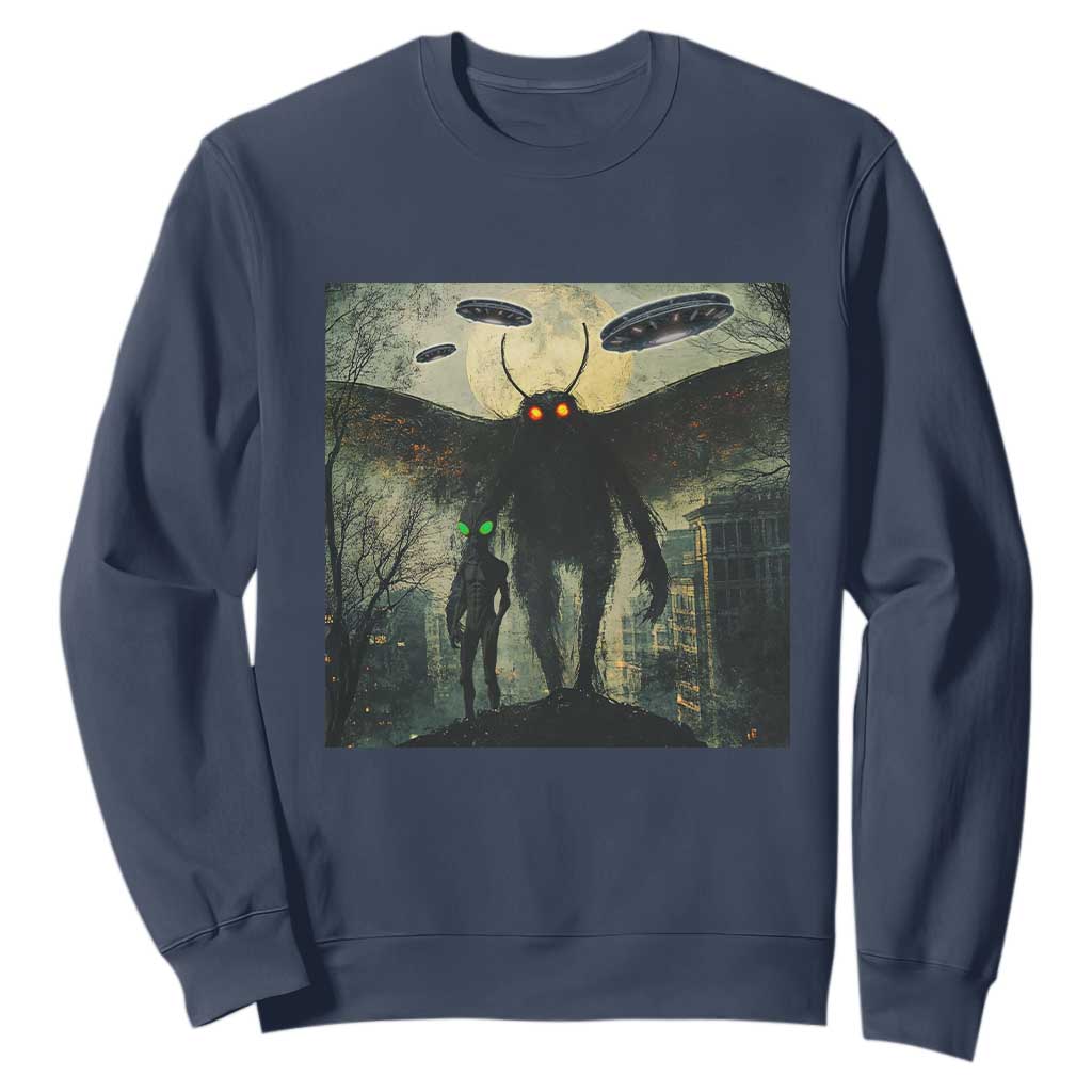 Mothman Aliens Sweatshirt Funny Cryptid Alien UFO TS10 Navy Print Your Wear