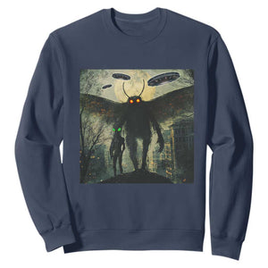 Mothman Aliens Sweatshirt Funny Cryptid Alien UFO TS10 Navy Print Your Wear