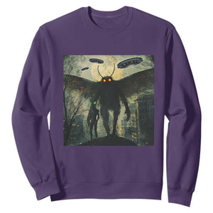 Mothman Aliens Sweatshirt Funny Cryptid Alien UFO TS10 Purple Print Your Wear