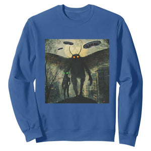Mothman Aliens Sweatshirt Funny Cryptid Alien UFO TS10 Royal Blue Print Your Wear