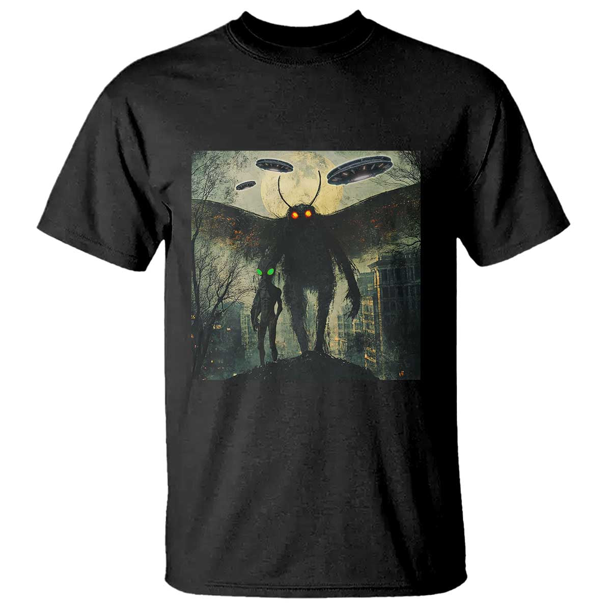 Mothman Aliens T Shirt Funny Cryptid Alien UFO TS10 Black Print Your Wear