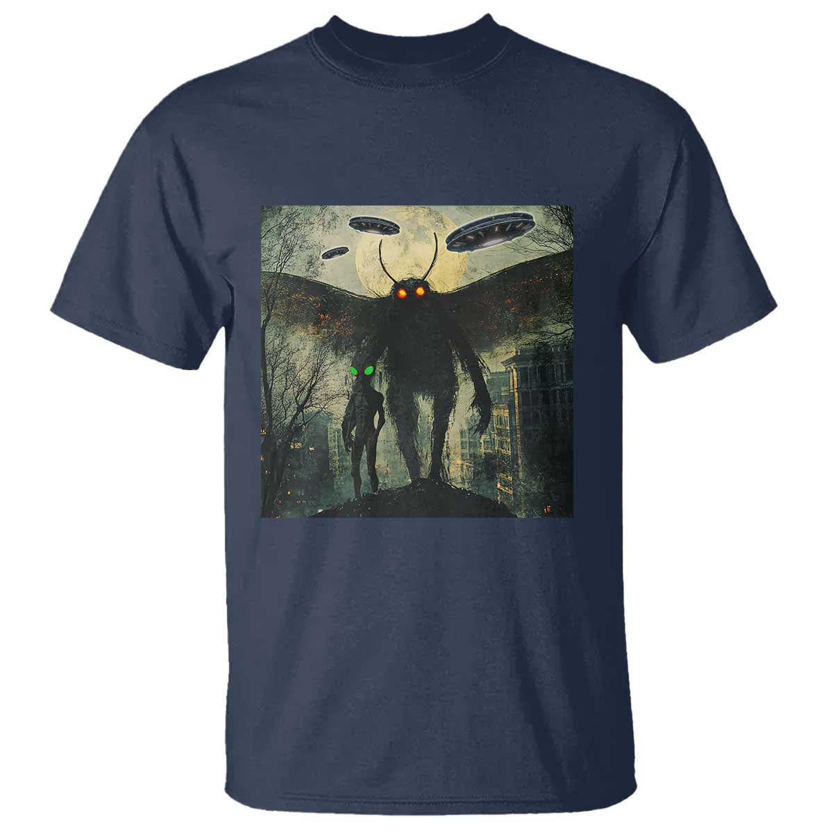 Mothman Aliens T Shirt Funny Cryptid Alien UFO TS10 Navy Print Your Wear