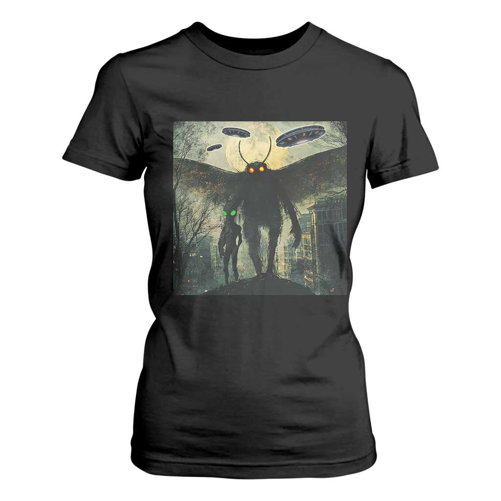 Mothman Aliens T Shirt For Women Funny Cryptid Alien UFO TS10 Black Print Your Wear