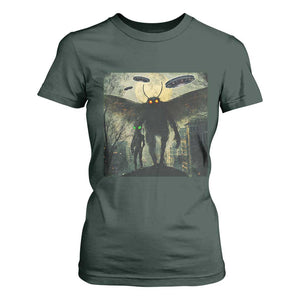 Mothman Aliens T Shirt For Women Funny Cryptid Alien UFO TS10 Dark Forest Green Print Your Wear