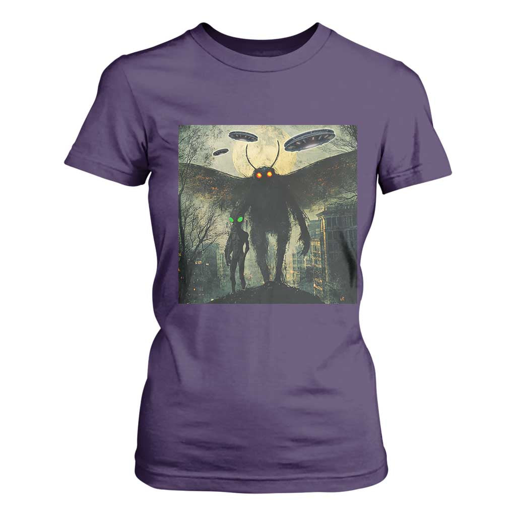 Mothman Aliens T Shirt For Women Funny Cryptid Alien UFO TS10 Purple Print Your Wear
