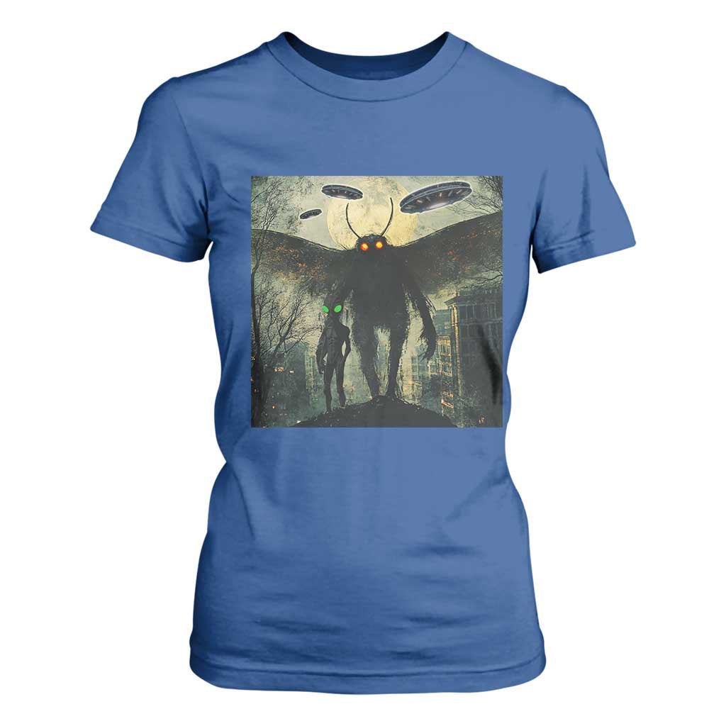 Mothman Aliens T Shirt For Women Funny Cryptid Alien UFO TS10 Royal Blue Print Your Wear