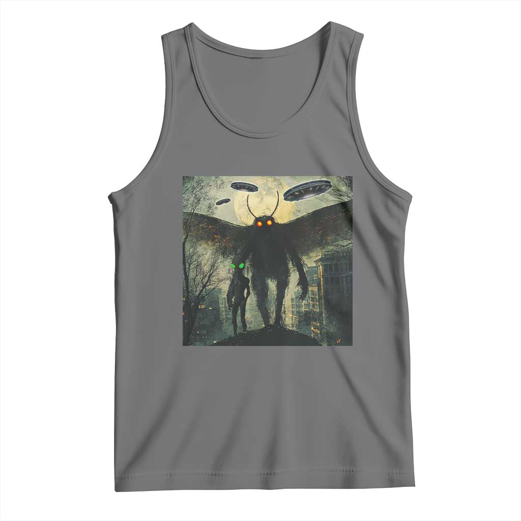 Mothman Aliens Tank Top Funny Cryptid Alien UFO TS10 Black Heather Print Your Wear