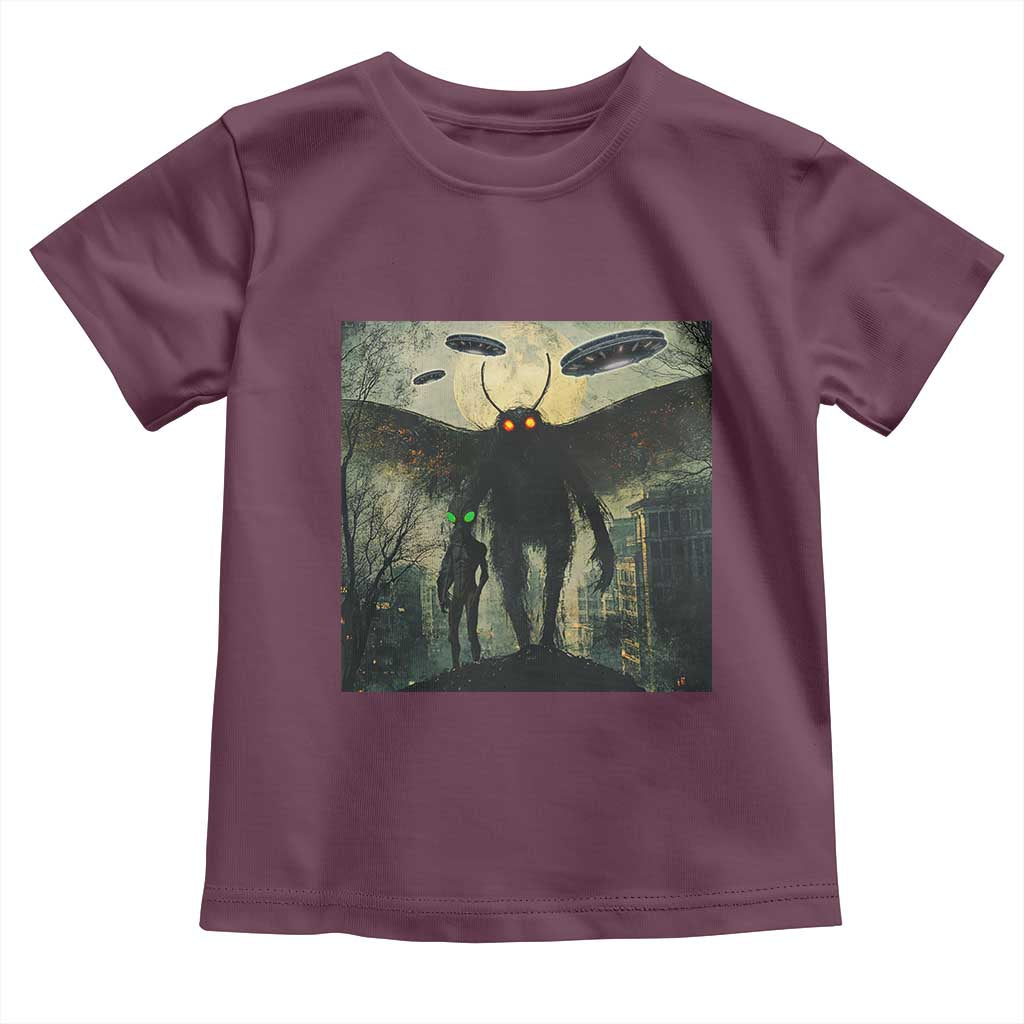 Mothman Aliens Toddler T Shirt Funny Cryptid Alien UFO TS10 Maroon Print Your Wear