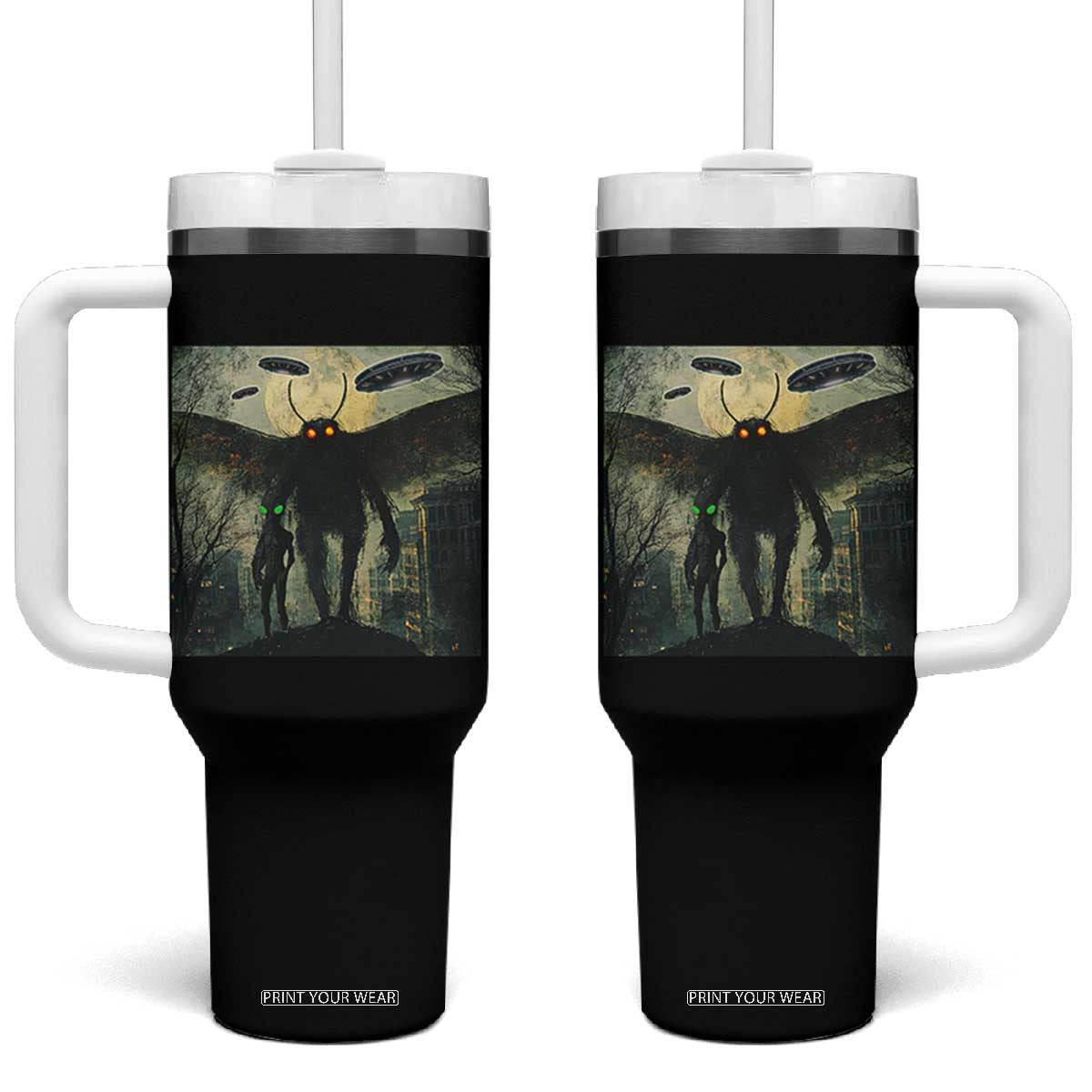 Mothman Aliens Tumbler With Handle Funny Cryptid Alien UFO TS10 One Size: 40 oz Black Print Your Wear