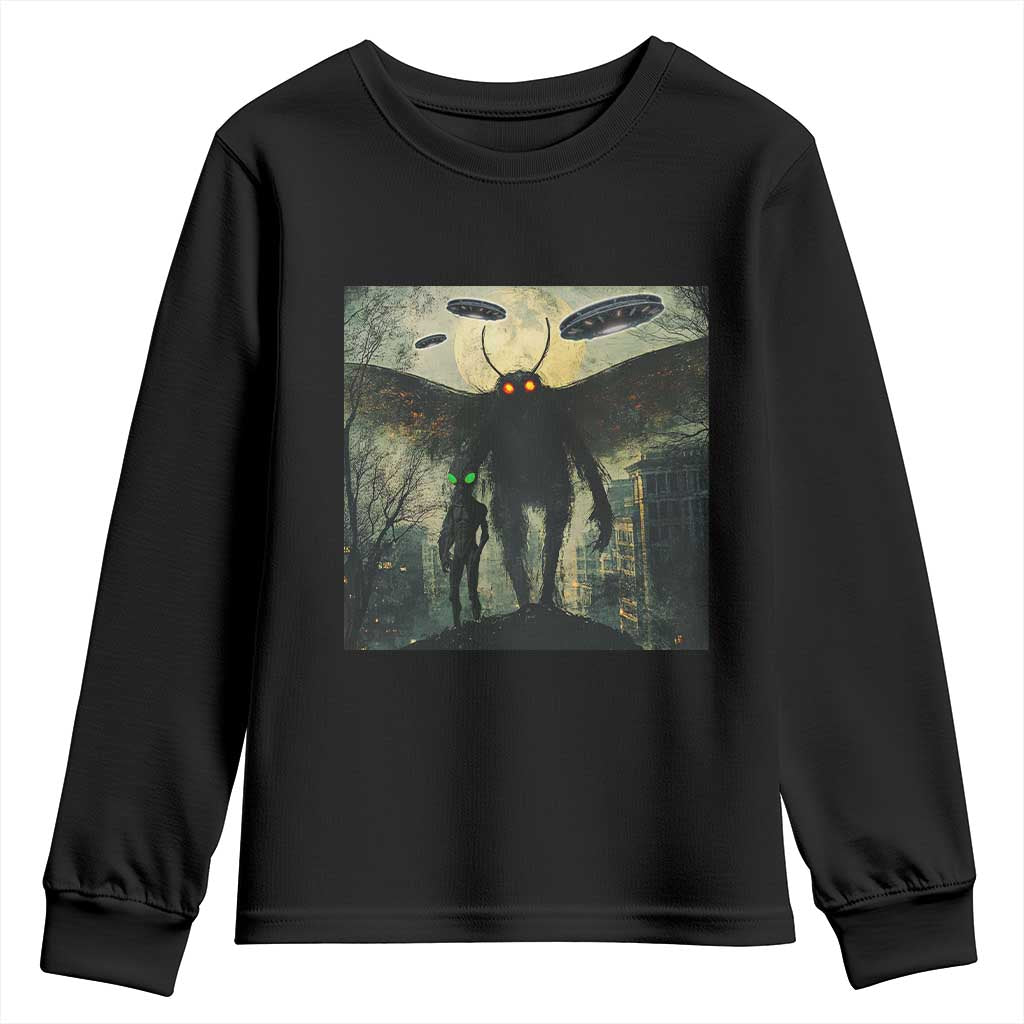 Mothman Aliens Youth Sweatshirt Funny Cryptid Alien UFO TS10 Black Print Your Wear