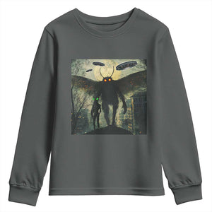 Mothman Aliens Youth Sweatshirt Funny Cryptid Alien UFO TS10 Dark Heather Print Your Wear