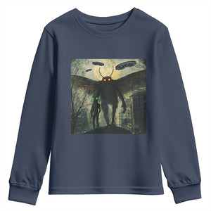 Mothman Aliens Youth Sweatshirt Funny Cryptid Alien UFO TS10 Navy Print Your Wear