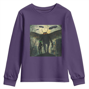 Mothman Aliens Youth Sweatshirt Funny Cryptid Alien UFO TS10 Purple Print Your Wear