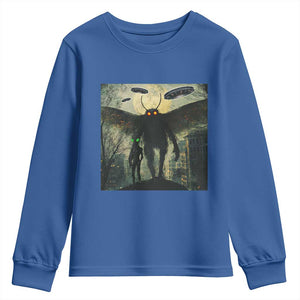 Mothman Aliens Youth Sweatshirt Funny Cryptid Alien UFO TS10 Royal Blue Print Your Wear
