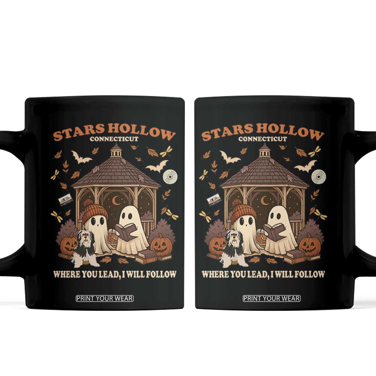 Halloween Stars Hollow Coffee Mug Retro Book Lover Cute Ghost Fall Pumpkin TS10 Black Print Your Wear