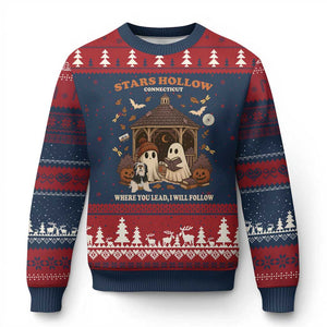 Halloween Stars Hollow Ugly Christmas Sweater Retro Book Lover Cute Ghost Fall Pumpkin TS10 Navy Red Print Your Wear