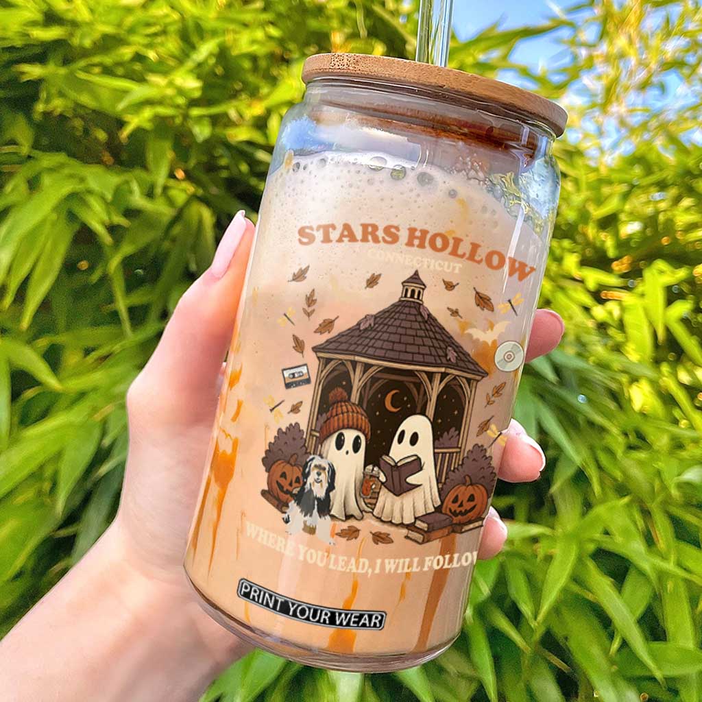 Halloween Stars Hollow Glass Can Retro Book Lover Cute Ghost Fall Pumpkin TS10 Black Print Your Wear