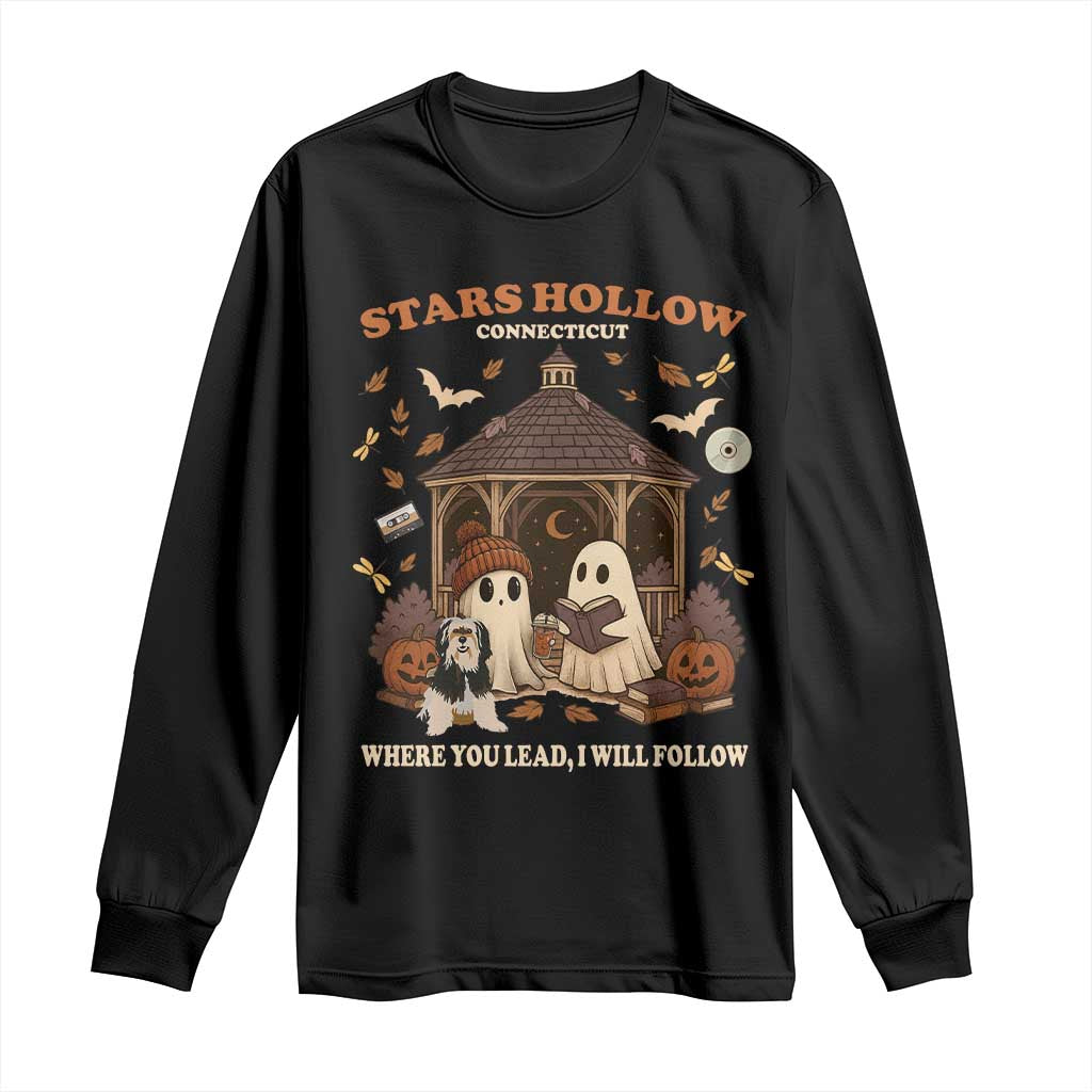 Halloween Stars Hollow Long Sleeve Shirt Retro Book Lover Cute Ghost Fall Pumpkin TS10 Black Print Your Wear