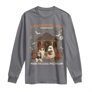 Halloween Stars Hollow Long Sleeve Shirt Retro Book Lover Cute Ghost Fall Pumpkin TS10 Charcoal Print Your Wear