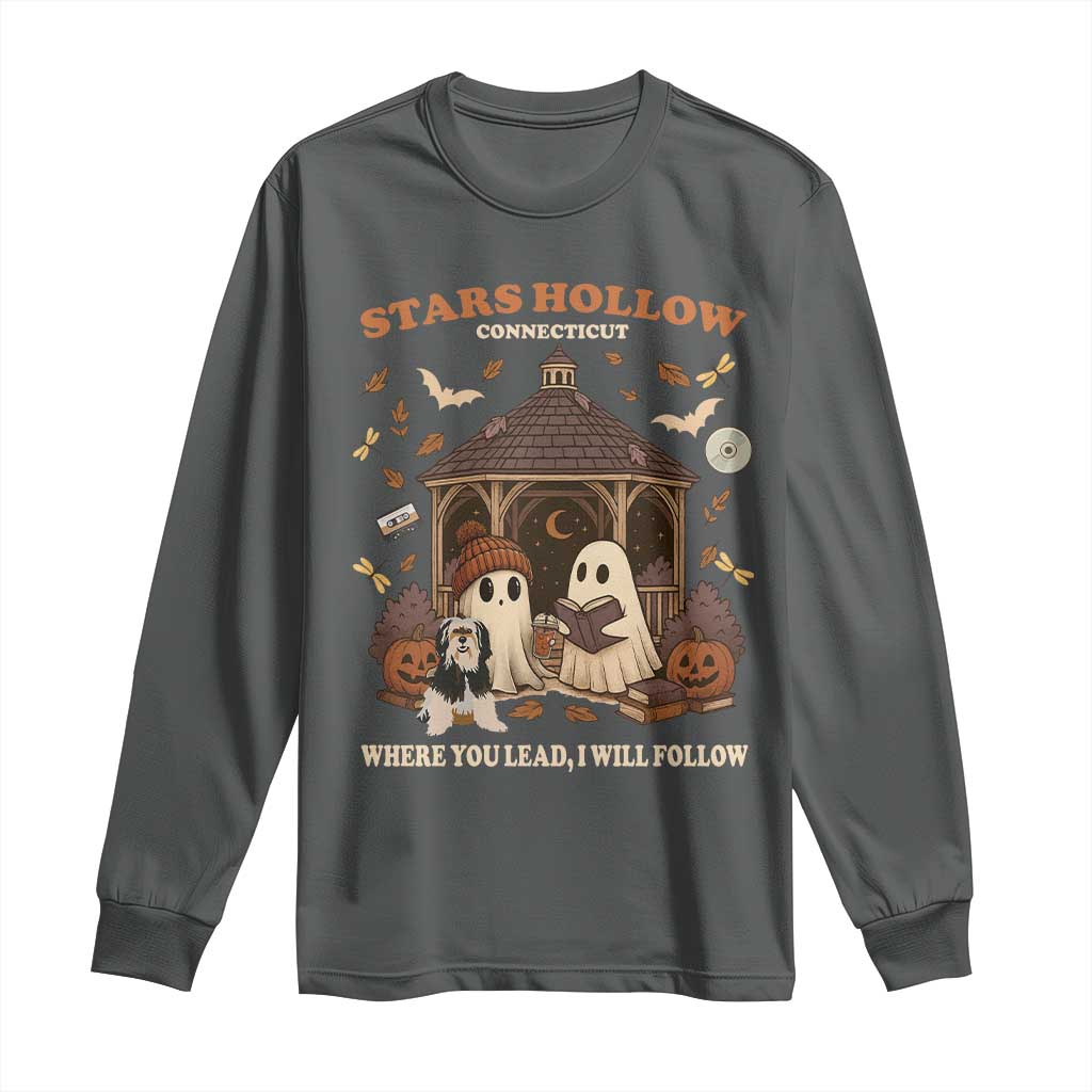 Halloween Stars Hollow Long Sleeve Shirt Retro Book Lover Cute Ghost Fall Pumpkin TS10 Dark Heather Print Your Wear