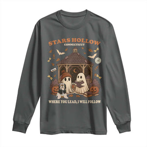 Halloween Stars Hollow Long Sleeve Shirt Retro Book Lover Cute Ghost Fall Pumpkin TS10 Dark Heather Print Your Wear