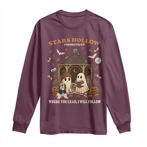 Halloween Stars Hollow Long Sleeve Shirt Retro Book Lover Cute Ghost Fall Pumpkin TS10 Maroon Print Your Wear