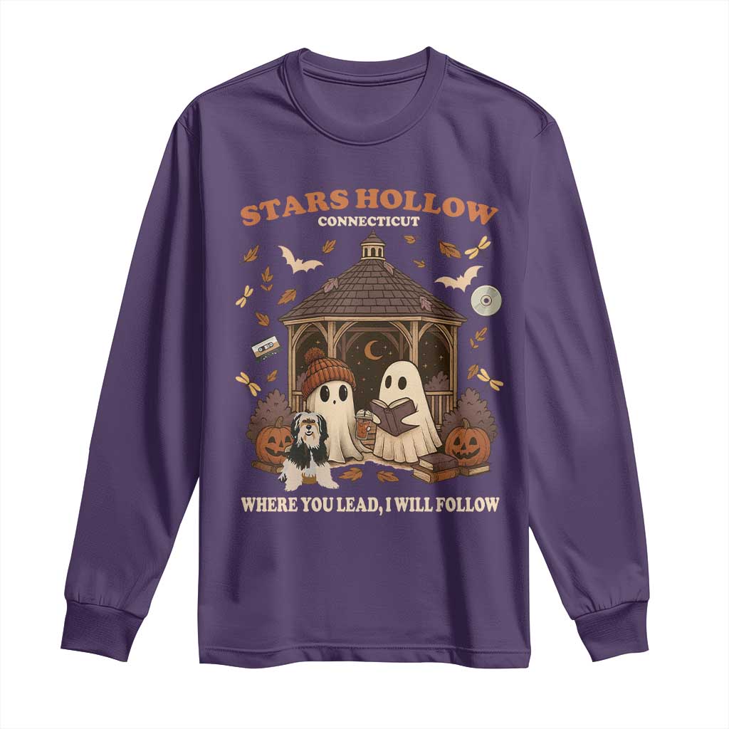 Halloween Stars Hollow Long Sleeve Shirt Retro Book Lover Cute Ghost Fall Pumpkin TS10 Purple Print Your Wear