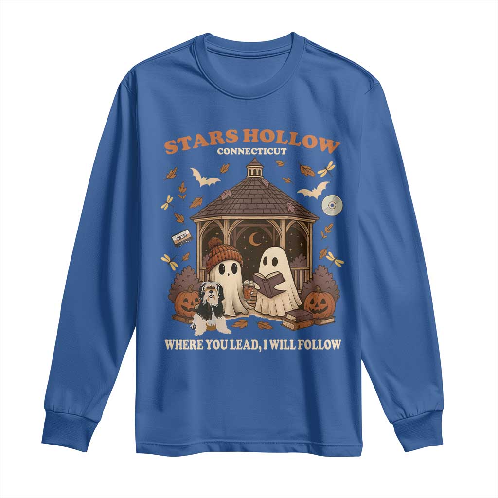 Halloween Stars Hollow Long Sleeve Shirt Retro Book Lover Cute Ghost Fall Pumpkin TS10 Royal Blue Print Your Wear