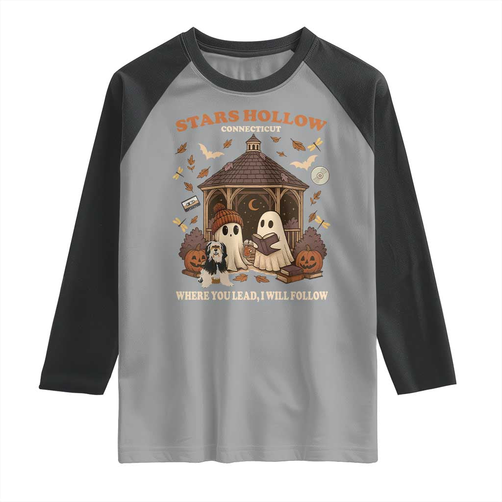 Halloween Stars Hollow Raglan Shirt Retro Book Lover Cute Ghost Fall Pumpkin TS10 Sport Gray Black Print Your Wear