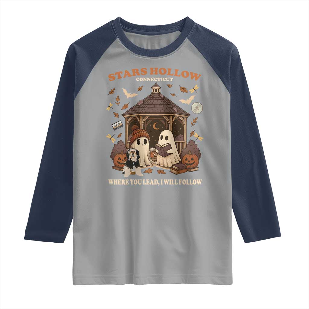 Halloween Stars Hollow Raglan Shirt Retro Book Lover Cute Ghost Fall Pumpkin TS10 Sport Gray Navy Print Your Wear