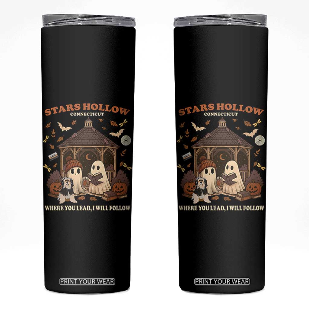 Halloween Stars Hollow Skinny Tumbler Retro Book Lover Cute Ghost Fall Pumpkin TS10 Black Print Your Wear