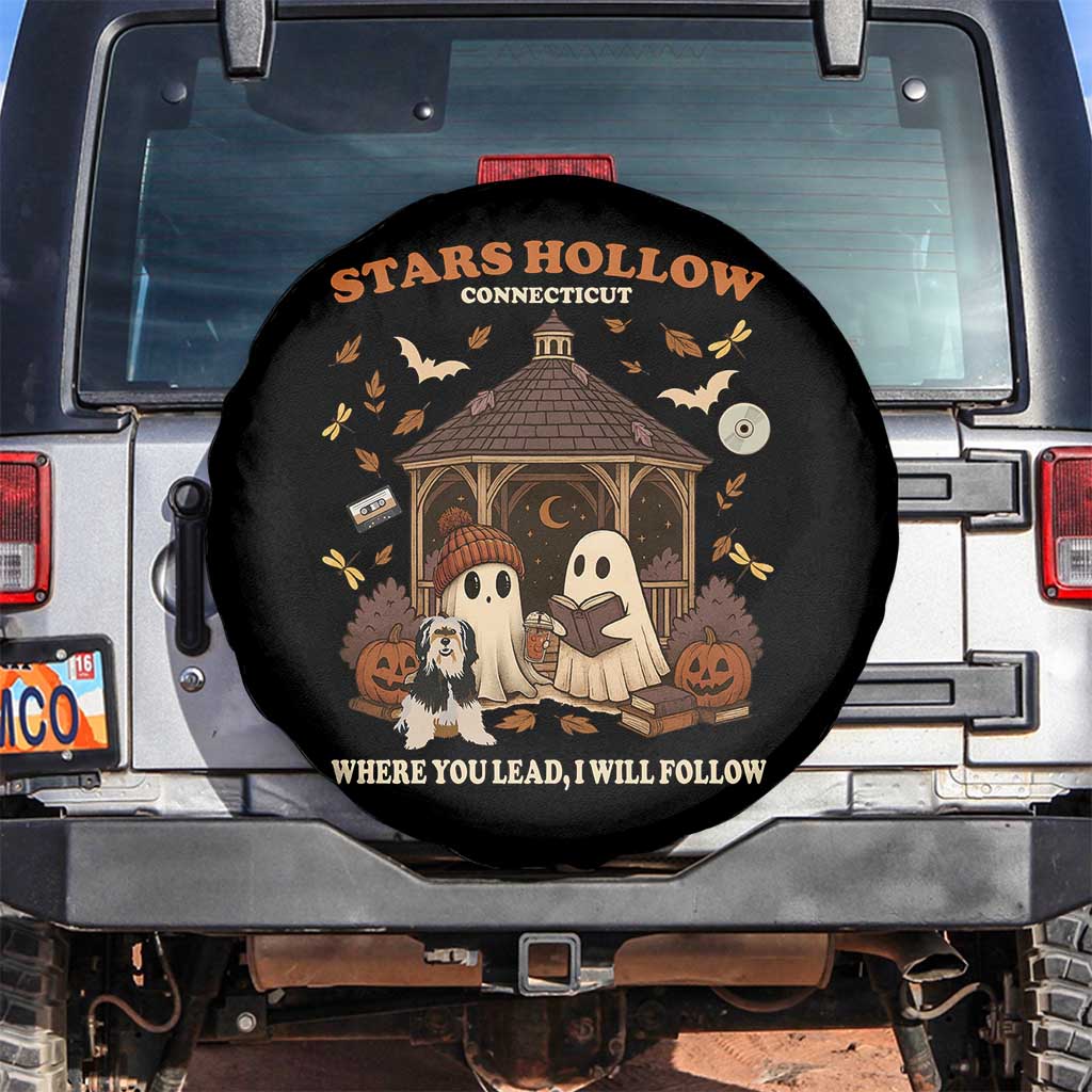 Halloween Stars Hollow Spare Tire Cover Retro Book Lover Cute Ghost Fall Pumpkin TS10 No hole Black Print Your Wear
