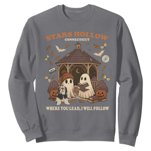 Halloween Stars Hollow Sweatshirt Retro Book Lover Cute Ghost Fall Pumpkin TS10 Charcoal Print Your Wear