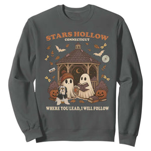 Halloween Stars Hollow Sweatshirt Retro Book Lover Cute Ghost Fall Pumpkin TS10 Dark Heather Print Your Wear