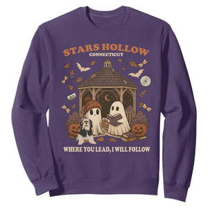 Halloween Stars Hollow Sweatshirt Retro Book Lover Cute Ghost Fall Pumpkin TS10 Purple Print Your Wear