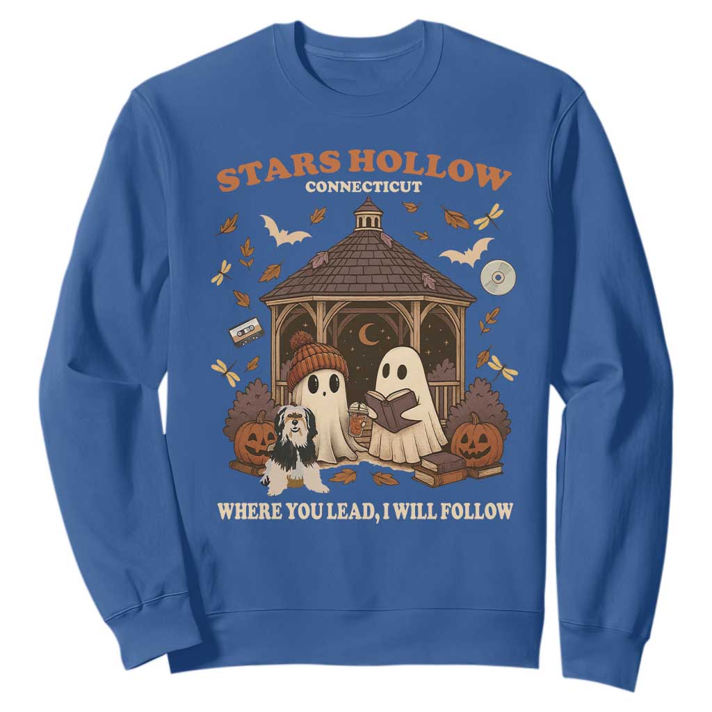 Halloween Stars Hollow Sweatshirt Retro Book Lover Cute Ghost Fall Pumpkin TS10 Royal Blue Print Your Wear