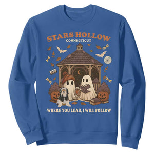 Halloween Stars Hollow Sweatshirt Retro Book Lover Cute Ghost Fall Pumpkin TS10 Royal Blue Print Your Wear