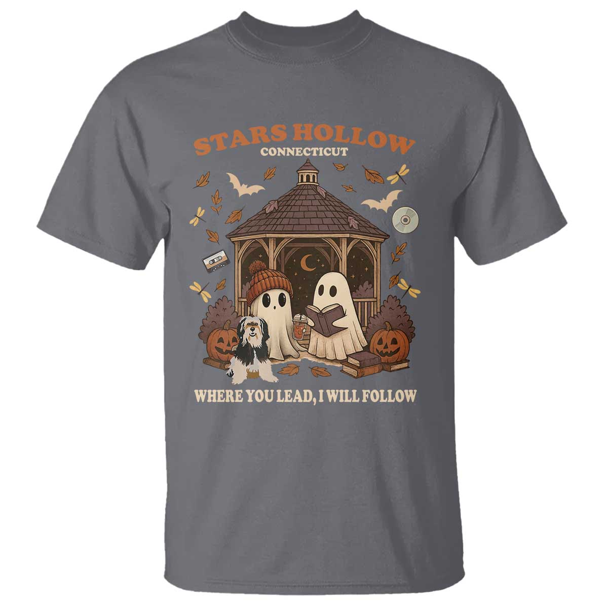 Halloween Stars Hollow T Shirt Retro Book Lover Cute Ghost Fall Pumpkin TS10 Charcoal Print Your Wear