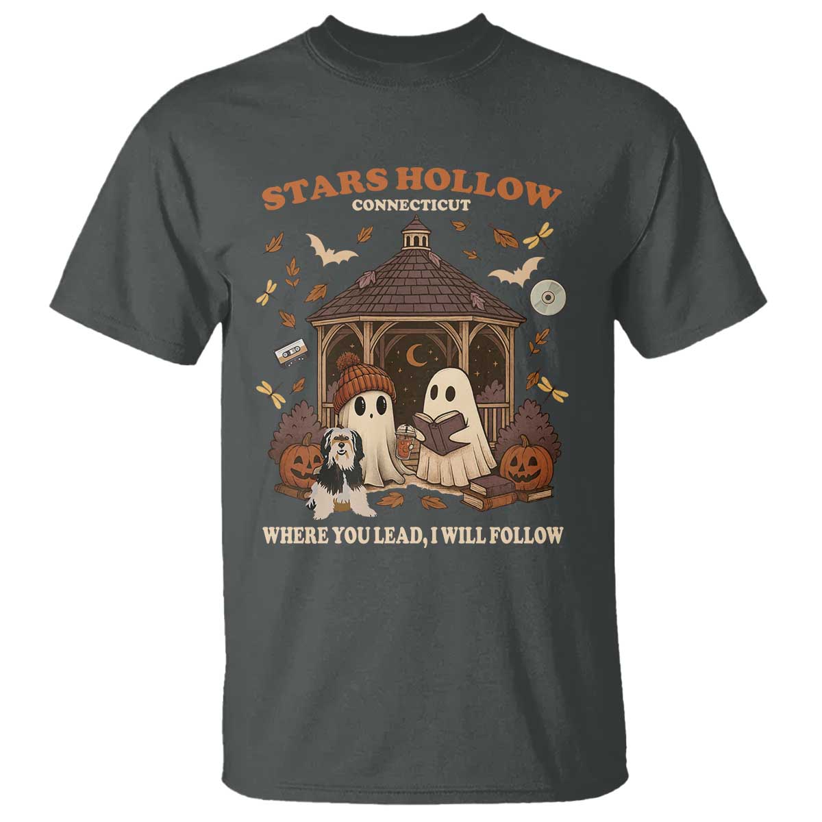 Halloween Stars Hollow T Shirt Retro Book Lover Cute Ghost Fall Pumpkin TS10 Dark Heather Print Your Wear