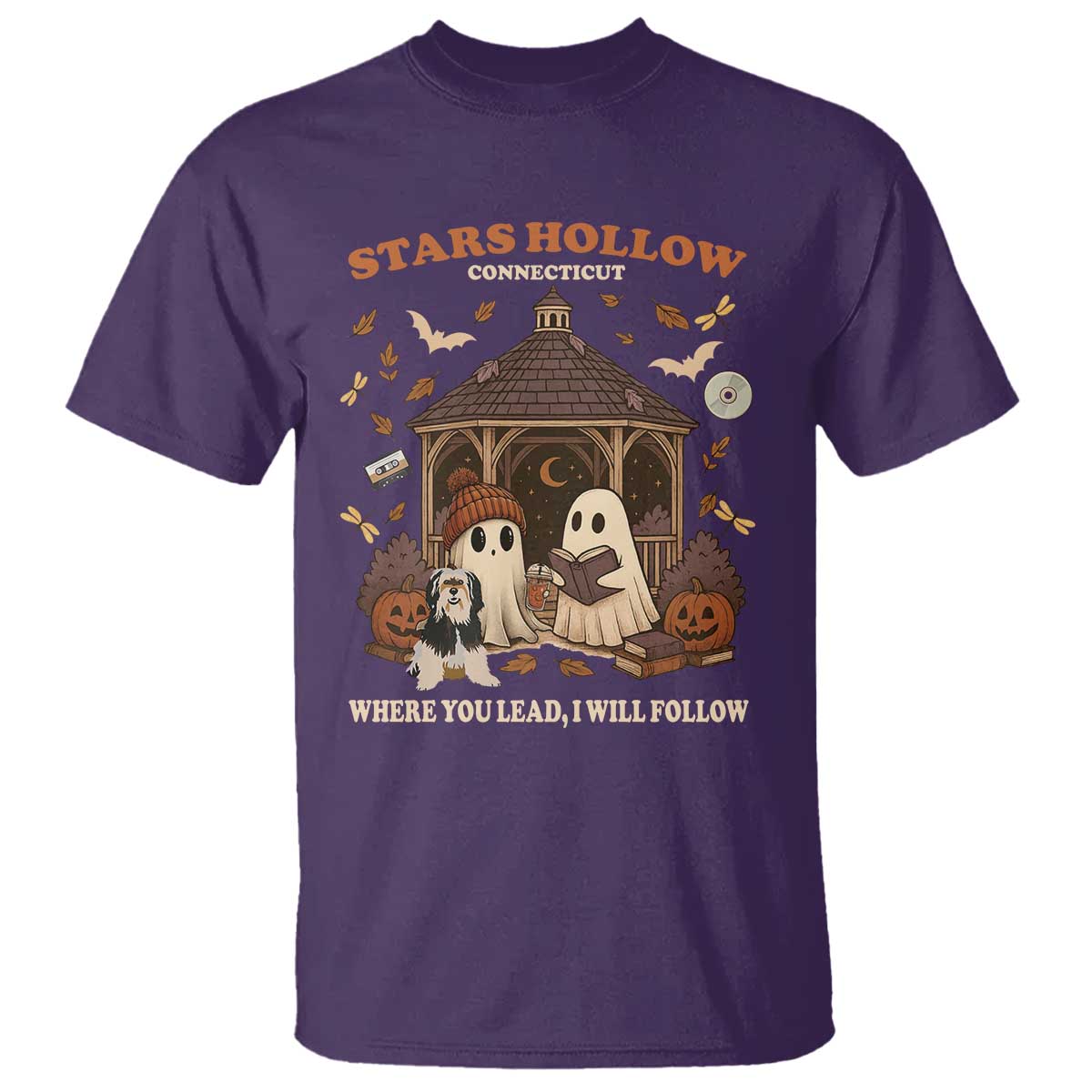 Halloween Stars Hollow T Shirt Retro Book Lover Cute Ghost Fall Pumpkin TS10 Purple Print Your Wear