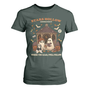 Halloween Stars Hollow T Shirt For Women Retro Book Lover Cute Ghost Fall Pumpkin TS10 Dark Forest Green Print Your Wear