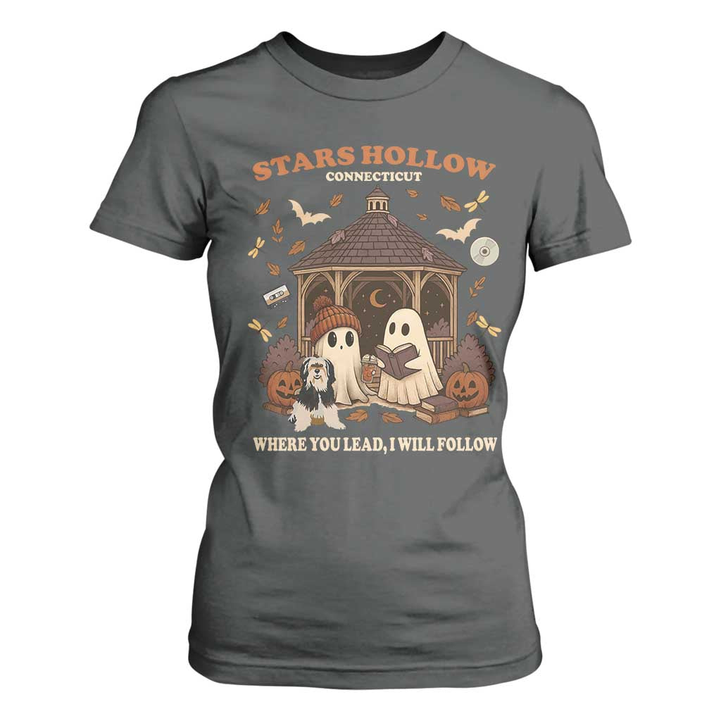 Halloween Stars Hollow T Shirt For Women Retro Book Lover Cute Ghost Fall Pumpkin TS10 Dark Heather Print Your Wear