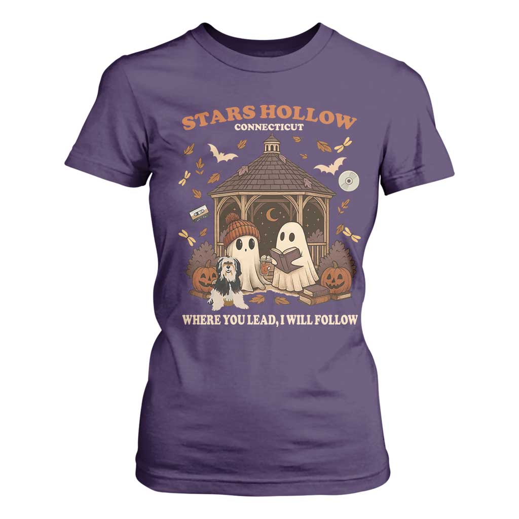 Halloween Stars Hollow T Shirt For Women Retro Book Lover Cute Ghost Fall Pumpkin TS10 Purple Print Your Wear