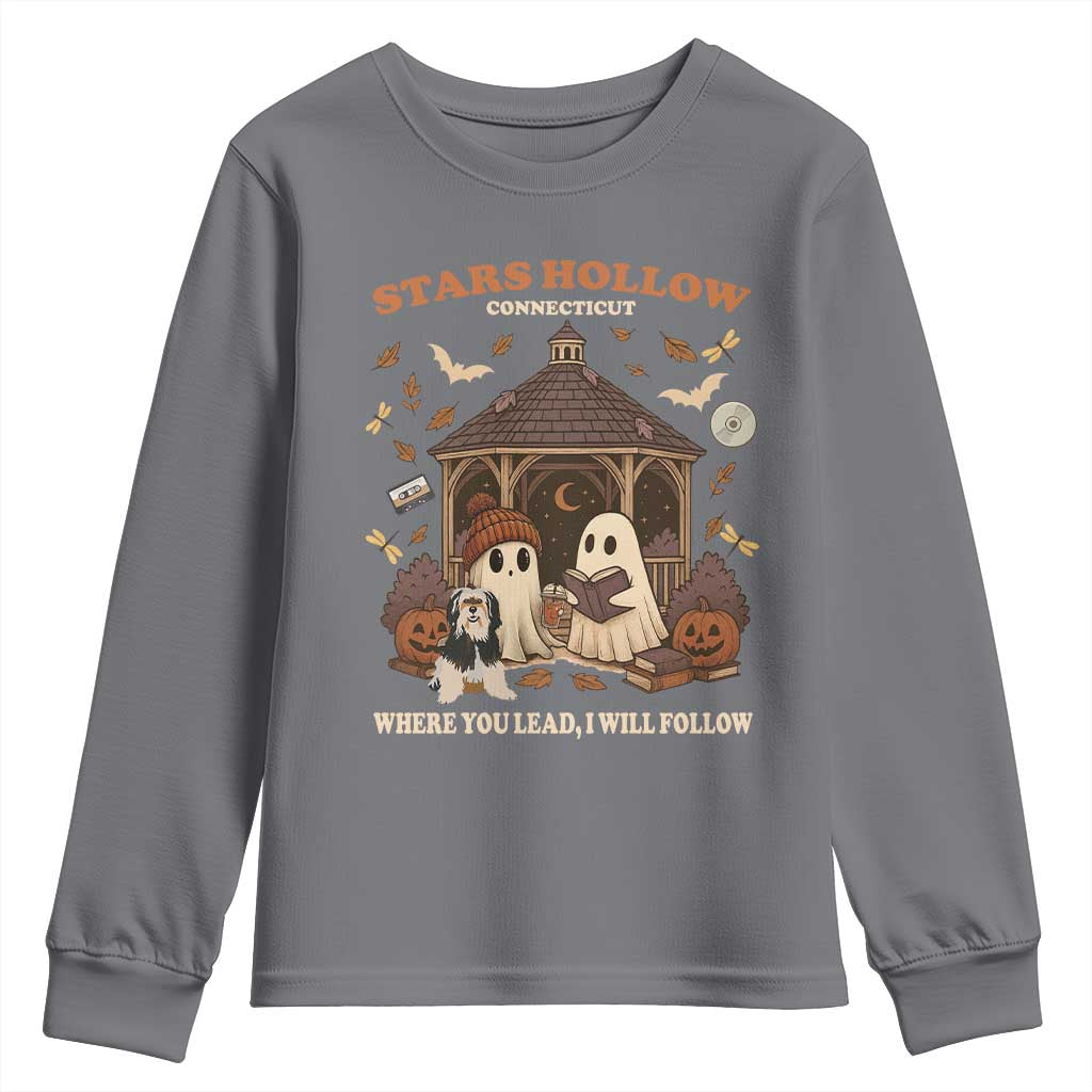 Halloween Stars Hollow Youth Sweatshirt Retro Book Lover Cute Ghost Fall Pumpkin TS10 Charcoal Print Your Wear