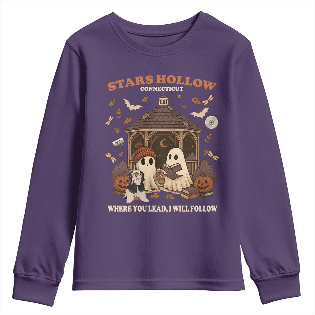Halloween Stars Hollow Youth Sweatshirt Retro Book Lover Cute Ghost Fall Pumpkin TS10 Purple Print Your Wear