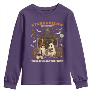 Halloween Stars Hollow Youth Sweatshirt Retro Book Lover Cute Ghost Fall Pumpkin TS10 Purple Print Your Wear