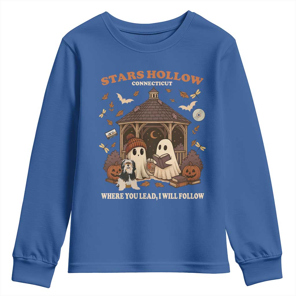 Halloween Stars Hollow Youth Sweatshirt Retro Book Lover Cute Ghost Fall Pumpkin TS10 Royal Blue Print Your Wear