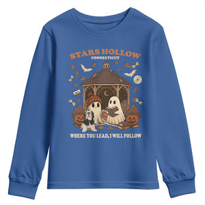 Halloween Stars Hollow Youth Sweatshirt Retro Book Lover Cute Ghost Fall Pumpkin TS10 Royal Blue Print Your Wear
