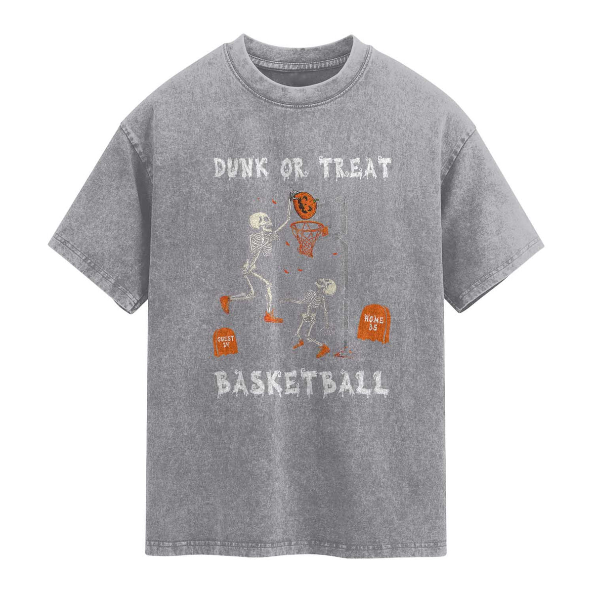 Halloween Skeleton Basketball Washed Cotton T-Shirt Funny Basketballer Sports Player
